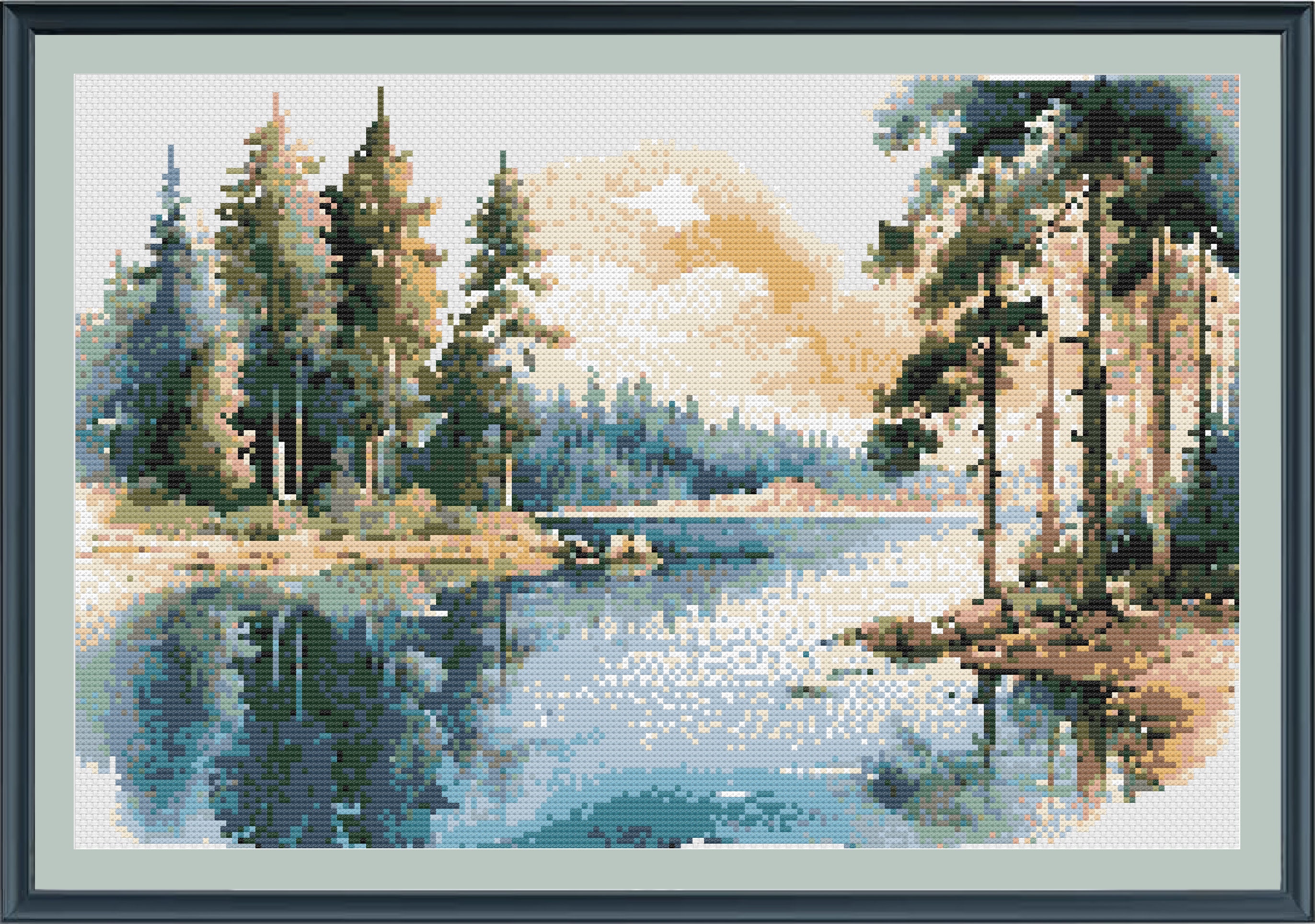 Scenic Watercolor Lake Forest Sunset Landscape Counted Cross Stitch PDF ...