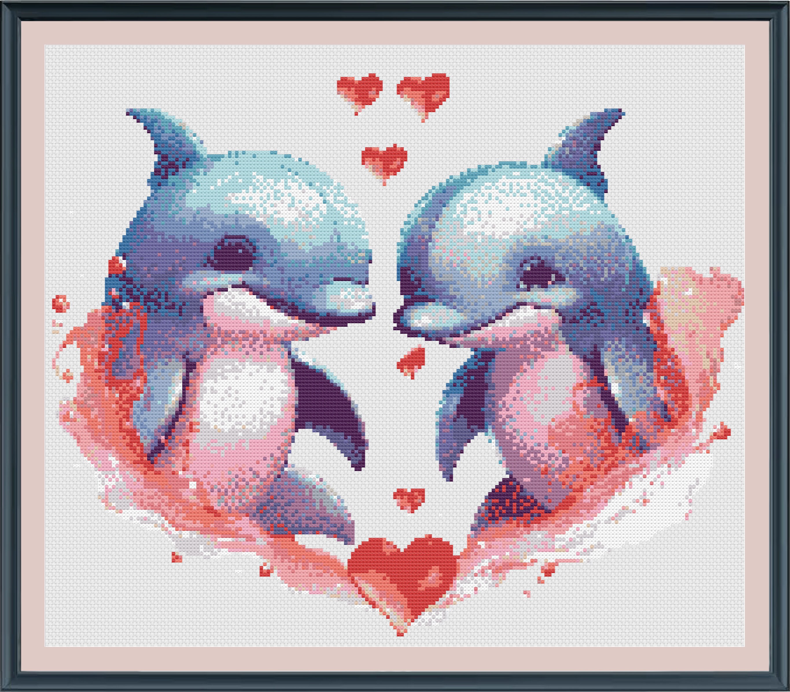 Valentine's Day Watercolor Dolphin Couple Cross Stitch Pattern