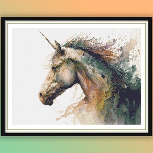 Magical Watercolor Unicorn Cross Stitch Pattern: Modern Embroidery PDF for Counted Stitching