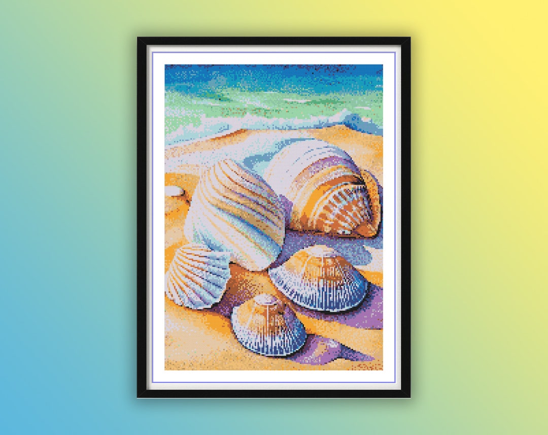 Watercolor Seashell Beach Cross Stitch Pattern - Nautical Marine ...