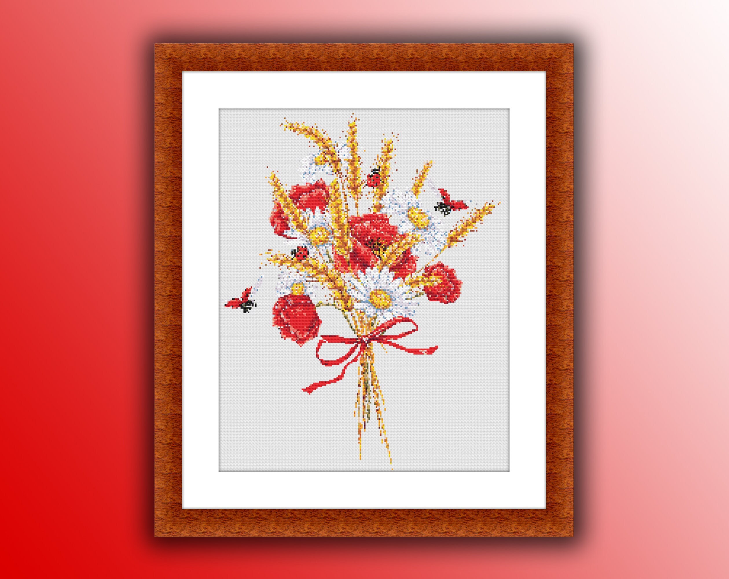 Flowers and Ladybug Counted PDF Cross Stitch Pattern Bouquet - Etsy