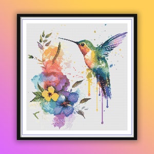 Watercolor Floral Hummingbird Counted Cross Stitch PDF Pattern, Nature World Birds, Sparrow Birds, Parrots, Modern Cross Stitch