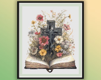 Watercolor Floral Bible Cross Stitch Pattern: Modern Christian Embroidery PDF