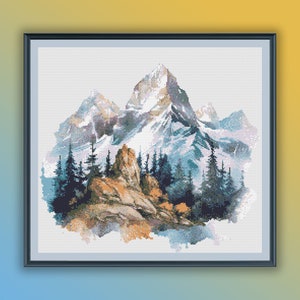Aquarell Rocky Mountains Landschaft PDF Kreuzstichmuster, moderne Kreuzstichvorlage, Handstickerei