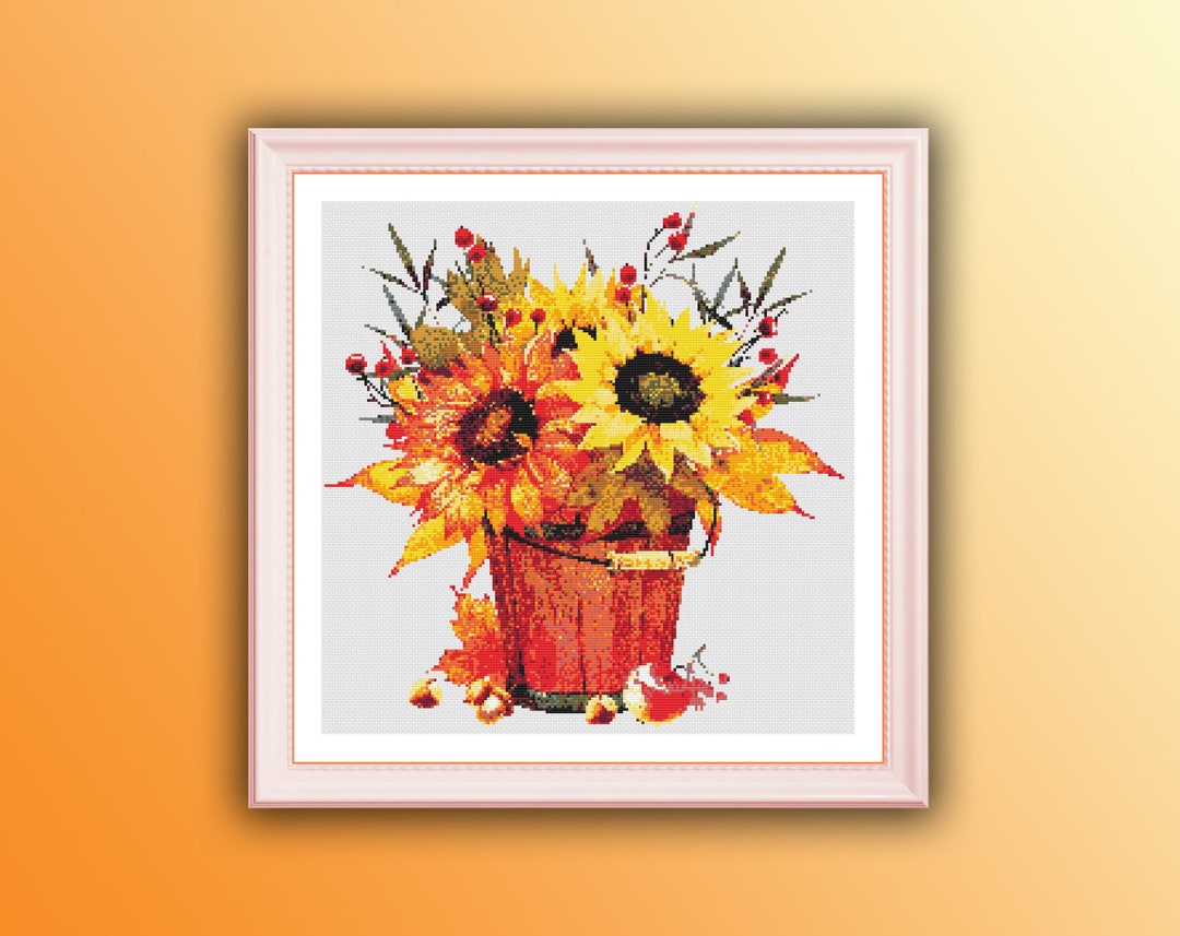 Autumn Sunflower Bouquet Counted Cross Stitch Pattern - Floral PDF ...