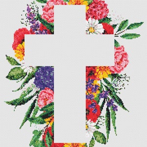 Floral Christian Cross Embroidery Pattern: Easter Religious Needlework ...