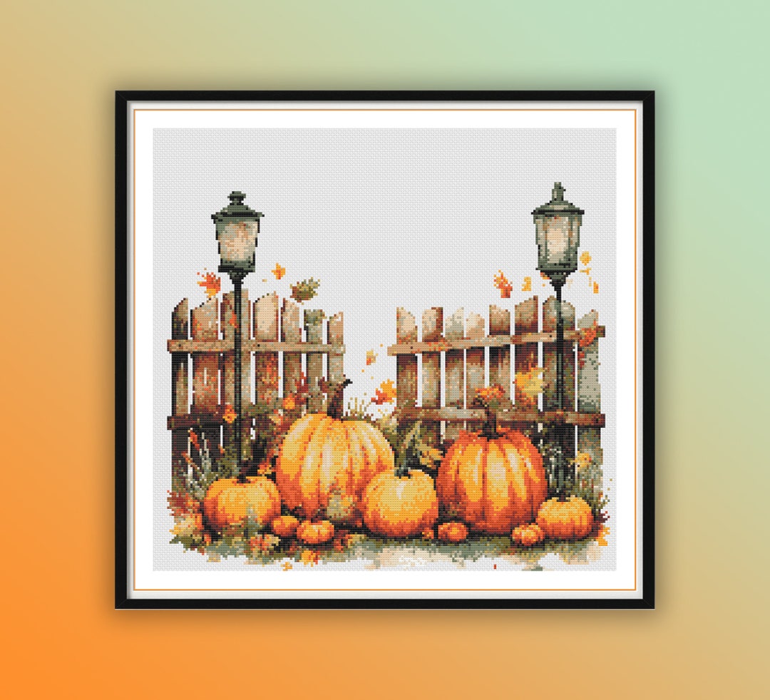 Watercolor Pumpkin Garden Counted Cross Stitch PDF Pattern, Retro ...