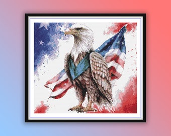 Patrón de punto de cruz del águila patriótica y la bandera estadounidense – PDF digital