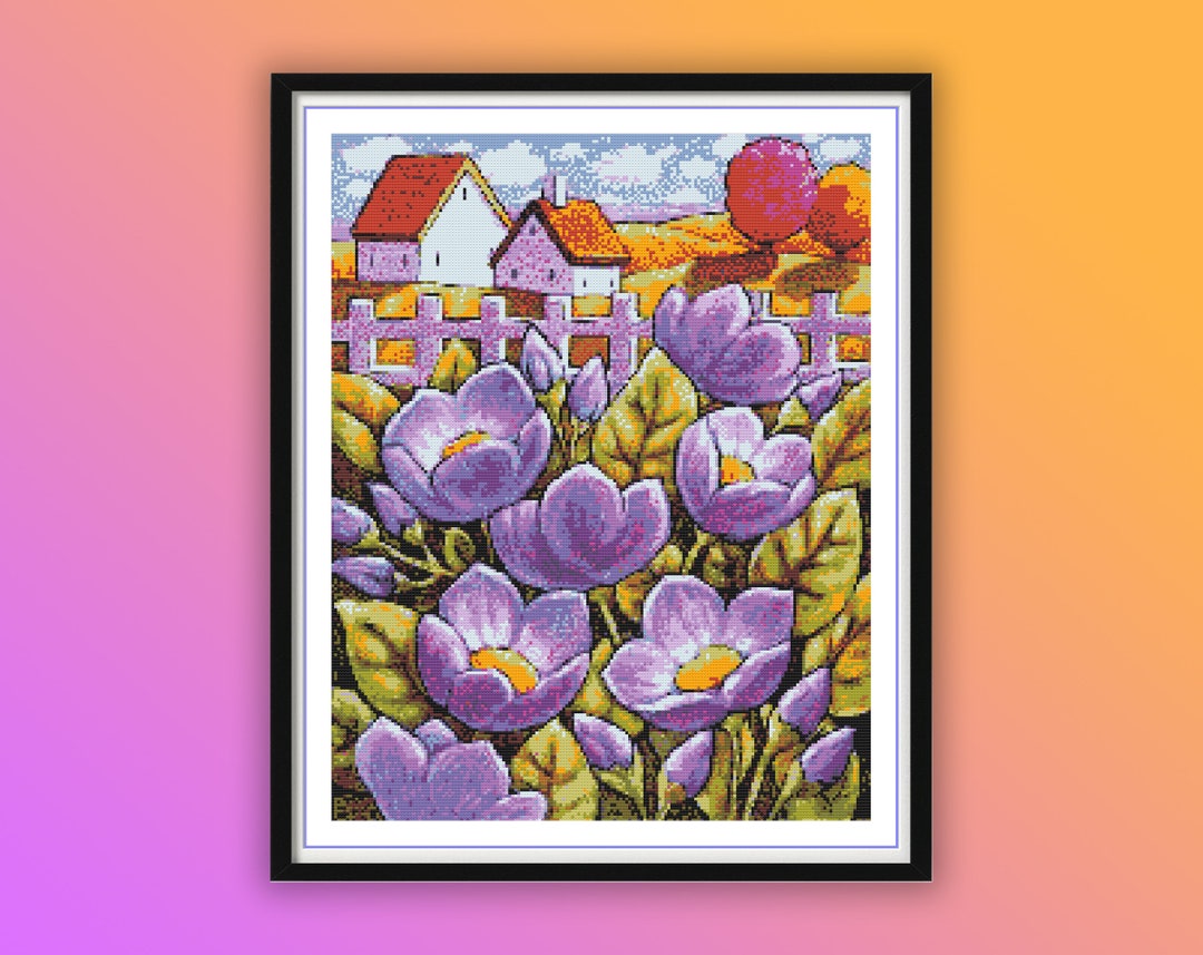 Watercolor Purple Blooms Counted Cross Stitch PDF Pattern, Spring ...