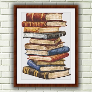 Watercolor Vintage Book Counted Cross Stitch PDF Pattern, Old Books Cross Stitch Pattern, Instatnt Download Cross Stitch Chart