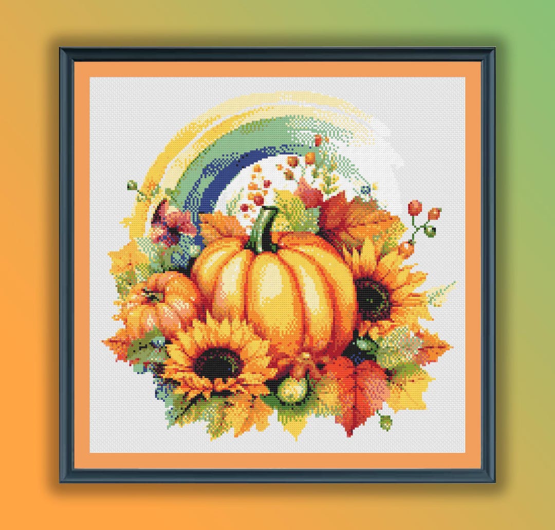 Watercolor Pumpkin Rainbow Embroidery: Autumn Cross Stitch PDF Pattern ...