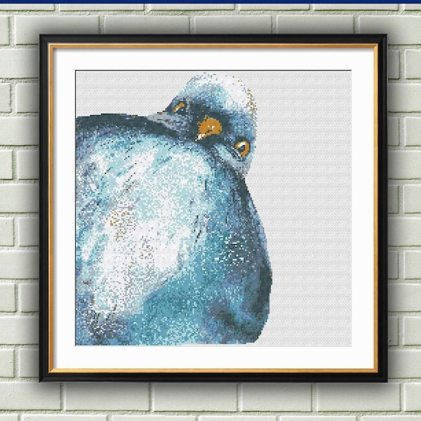 Watercolor Funny Pigeon Counted Cross Stitch Pattern, Angry Birds Cross Stitch Pattern, Animals Cross Stitch, Instant Download PDF