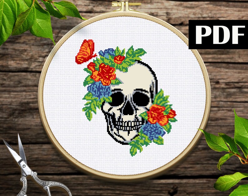 Skull and Flowers Counted Cross Stitch Pattern Human Anatomy - Etsy