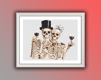 Skeleton Bride & Groom Wedding Cross Stitch Pattern - Instant PDF Download for Gothic Valentine's Day