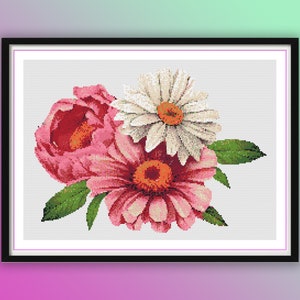 Spring Watercolor Daisy Embroidery Pattern: Floral Cross Stitch PDF for Counted Needlework