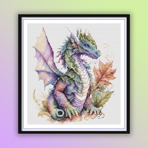 Modèle de point de croix aquarelle dragon Yin Yang : PDF de broderie d&#39;inspiration japonaise pour les artisans modernes