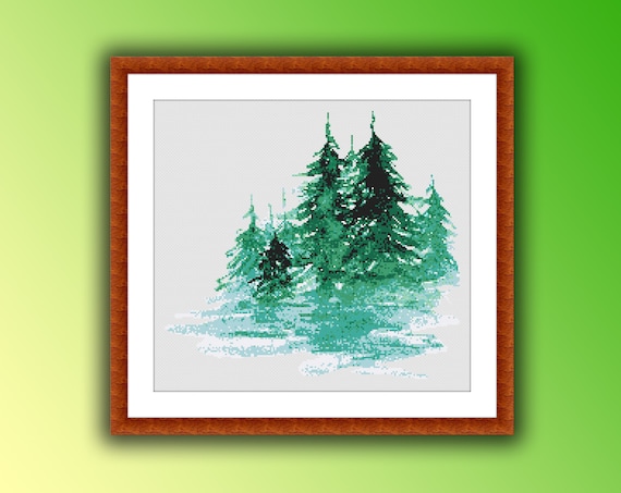 Watercolor Lake and Forest Counted Cross Stitch PDF Pattern - Etsy