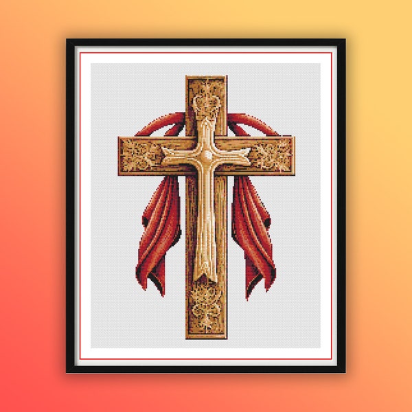 Watercolor Christian Cross Counted Cross Stitch PDF Pattern, Easter Religious Hand Embroidery Design, Modern Cross Stitch