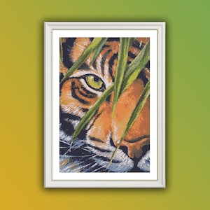 Jungle Tiger Counted Cross Stitch Pattern: Safari Wildlife Embroidery PDF for African Animal Needlepoint