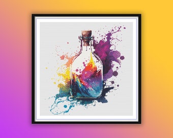 Enchanting Watercolor Potion Bottle Cross Stitch Pattern: Love Elixir & Halloween Magic PDF Chart