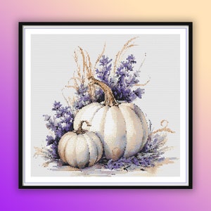 Watercolor Retro Farmhouse Pumpkins Counted Cross Stitch PDF Pattern, Thanksgiving Pumpkins, Fall Hand Embroidery, Modern Cross Stitch Chart