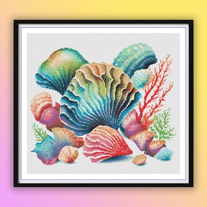 Watercolor Seashell Beach Cross Stitch Pattern: Nautical PDF for Needlepoint & Embroidery
