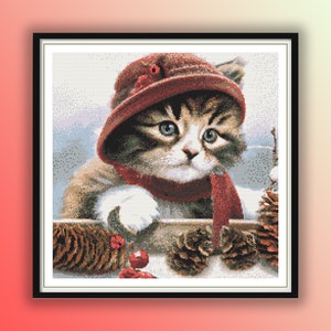 Festliche Feline Weihnachten Kreuzstichmuster: Frohe Feiertage Stickerei Nadelspitze Stickmuster