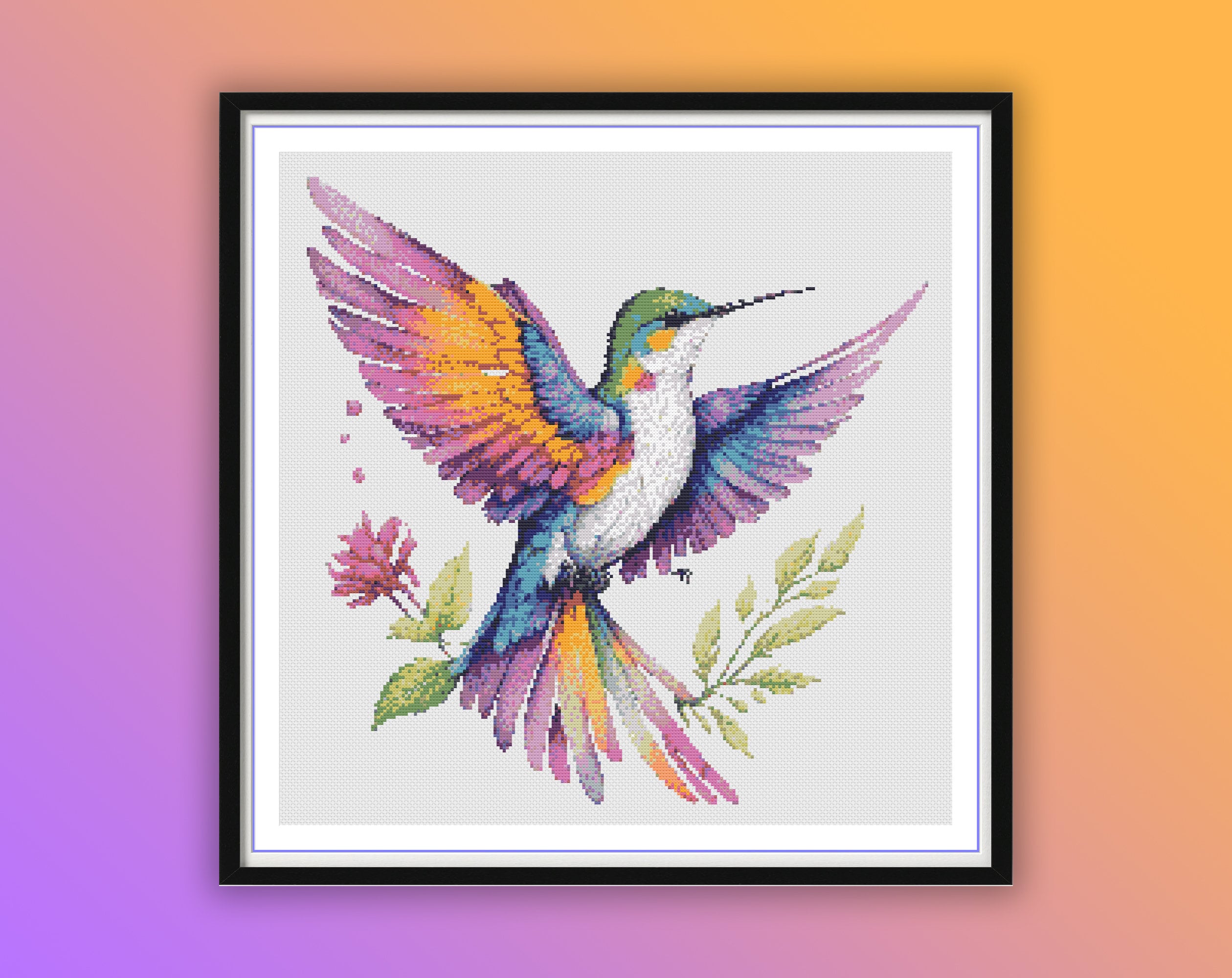魅惑的な水彩画の妖精ハチドリのクロスステッチパターン - 自然から