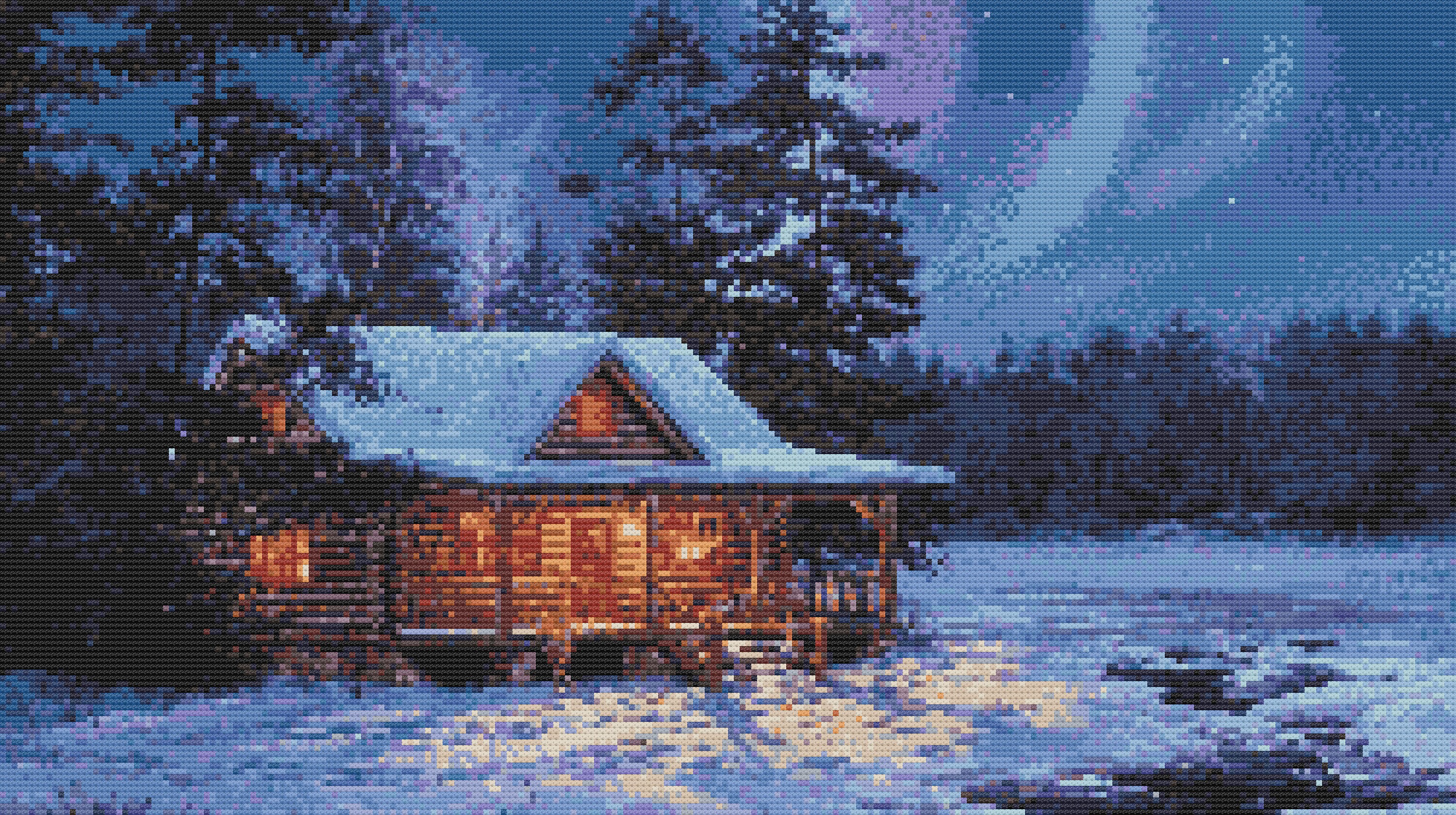 冬の風景 PDF クロスステッチ パターン、雪景色 デジタル クロス
