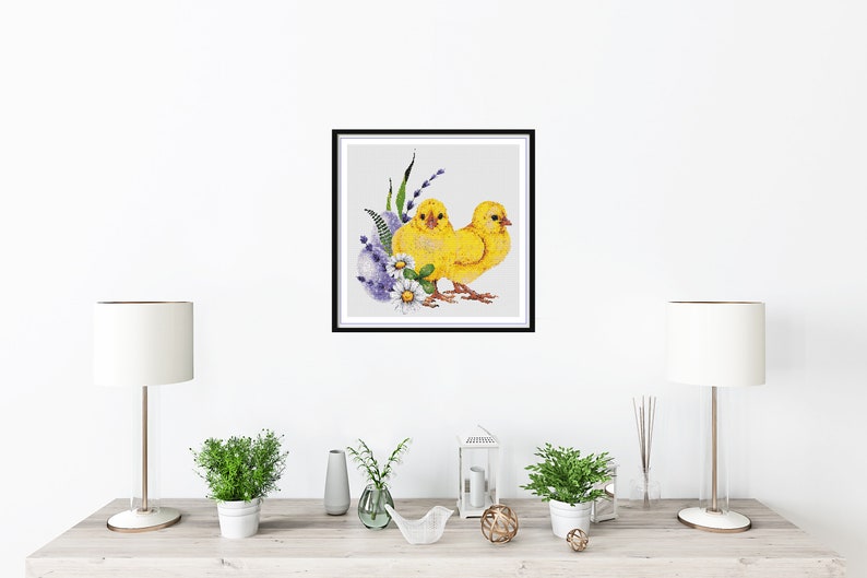 Watercolor Happy Easter Chicks and Eggs Counted Cross Stitch PDF Pattern, Easter Flowers, Easter Farm Animals, Easter Home Decor, Embroidery image 8