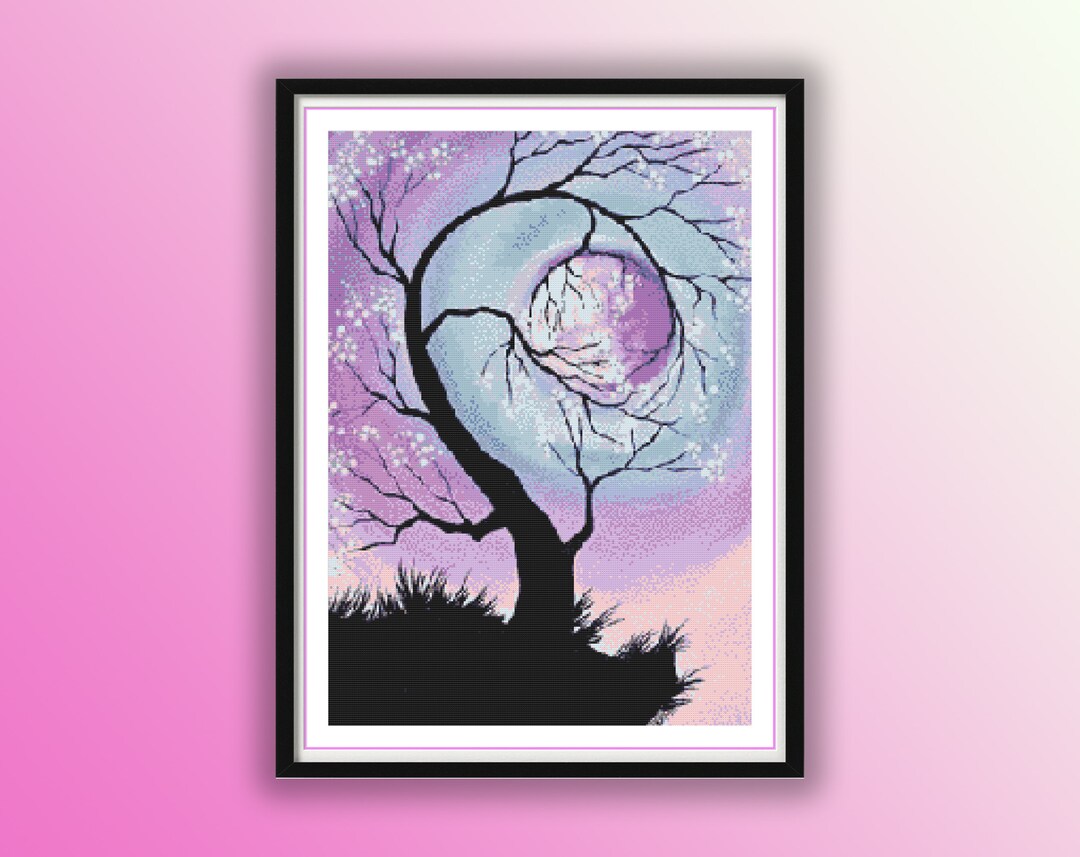 Mystical Tree and Moon Counted Cross Stitch PDF Pattern, Forest ...