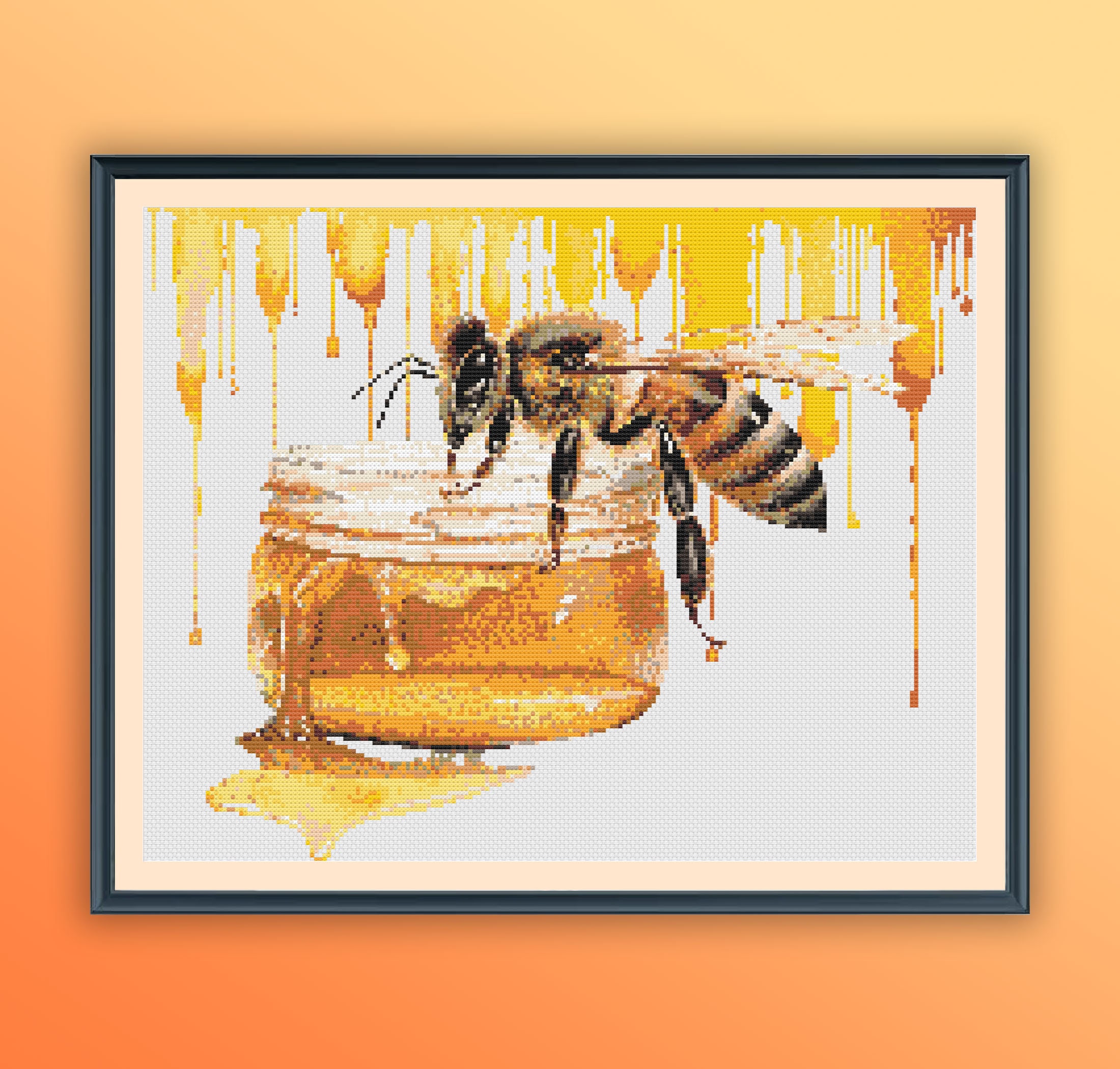 Watercolor Honey Bee Cross Stitch Pattern: Modern Embroidery Chart for Queen and Bumble Bees