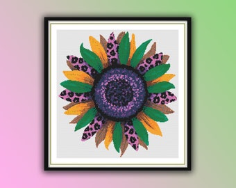 Western Sunflower Counted Cross Stitch PDF Pattern, Halloween Sunflowers, Floral PDF Pattern, Autumn Flowers, Hand Embroidery, Needlepoint