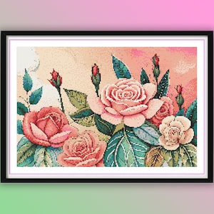 Watercolor Roses Cross Stitch Pattern: Floral Bouquet (PDF Pattern)