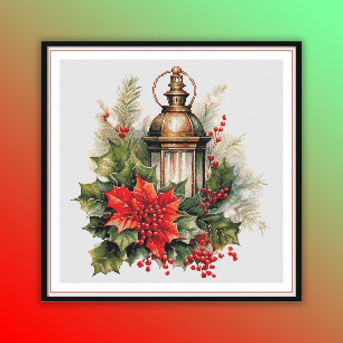 Christmas Lantern, Vintage Holiday Cross Stitch Pattern | Dmc Chart | Pdf Download