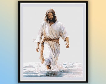 Watercolor Jesus Christ Counted Cross Stitch Pattern - Religious Hand Embroidery PDF Download
