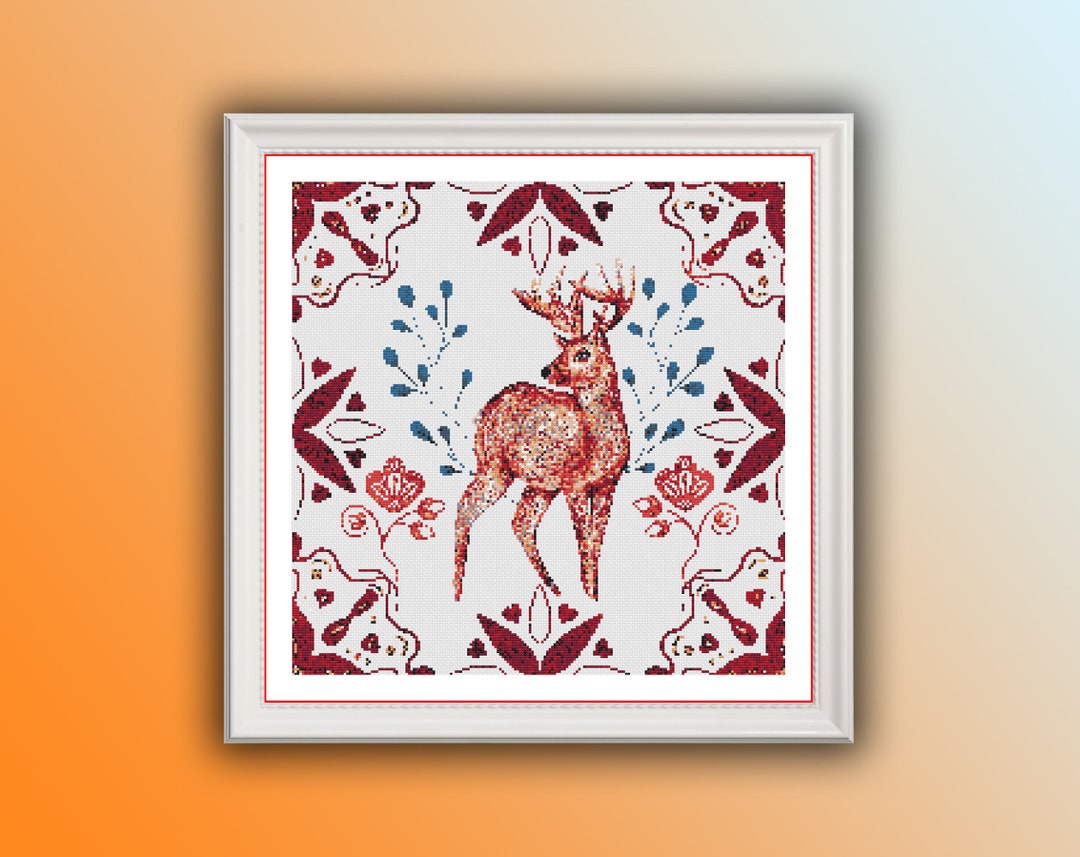 Nordic Folk Art Deer Counted PDF Cross Stitch Pattern, Christmas Nordic ...
