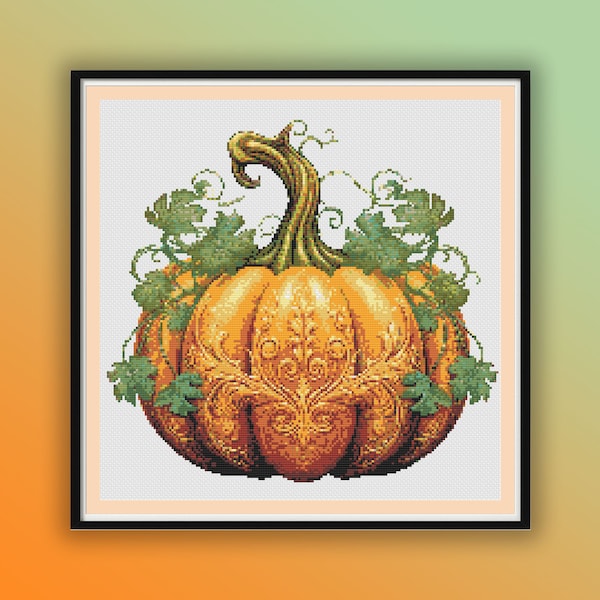 Watercolor Retro Farmhouse Pumpkin Counted Cross Stitch PDF Pattern, Thanksgiving Pumpkins, Fall Hand Embroidery, Modern Cross Stitch Chart