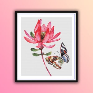 Watercolor Butterfly and Flowers Cross Stitch Pattern (PDF Pattern)