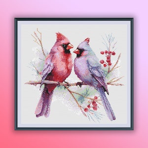 Watercolor Christmas Cardinals Cross Stitch Pattern: Winter Birds (PDF Pattern)