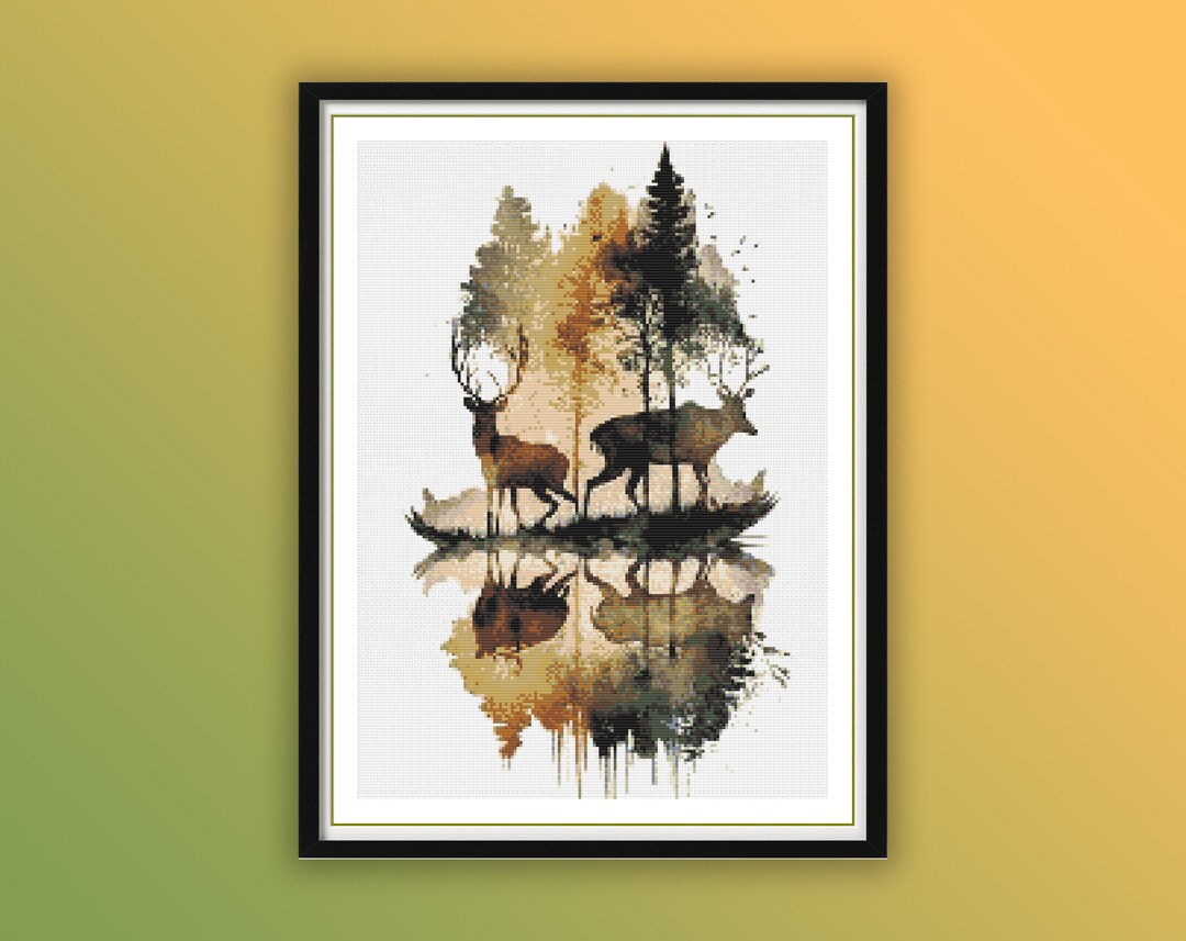 Woodland Deer Forest Landscape Counted Cross Stitch Pattern ...