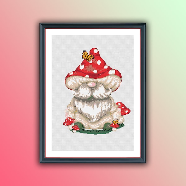 Mushroom Funghi Gonk Counted Cross Stitch Pattern, Gnome Cross Stitch, Instant Download PDF