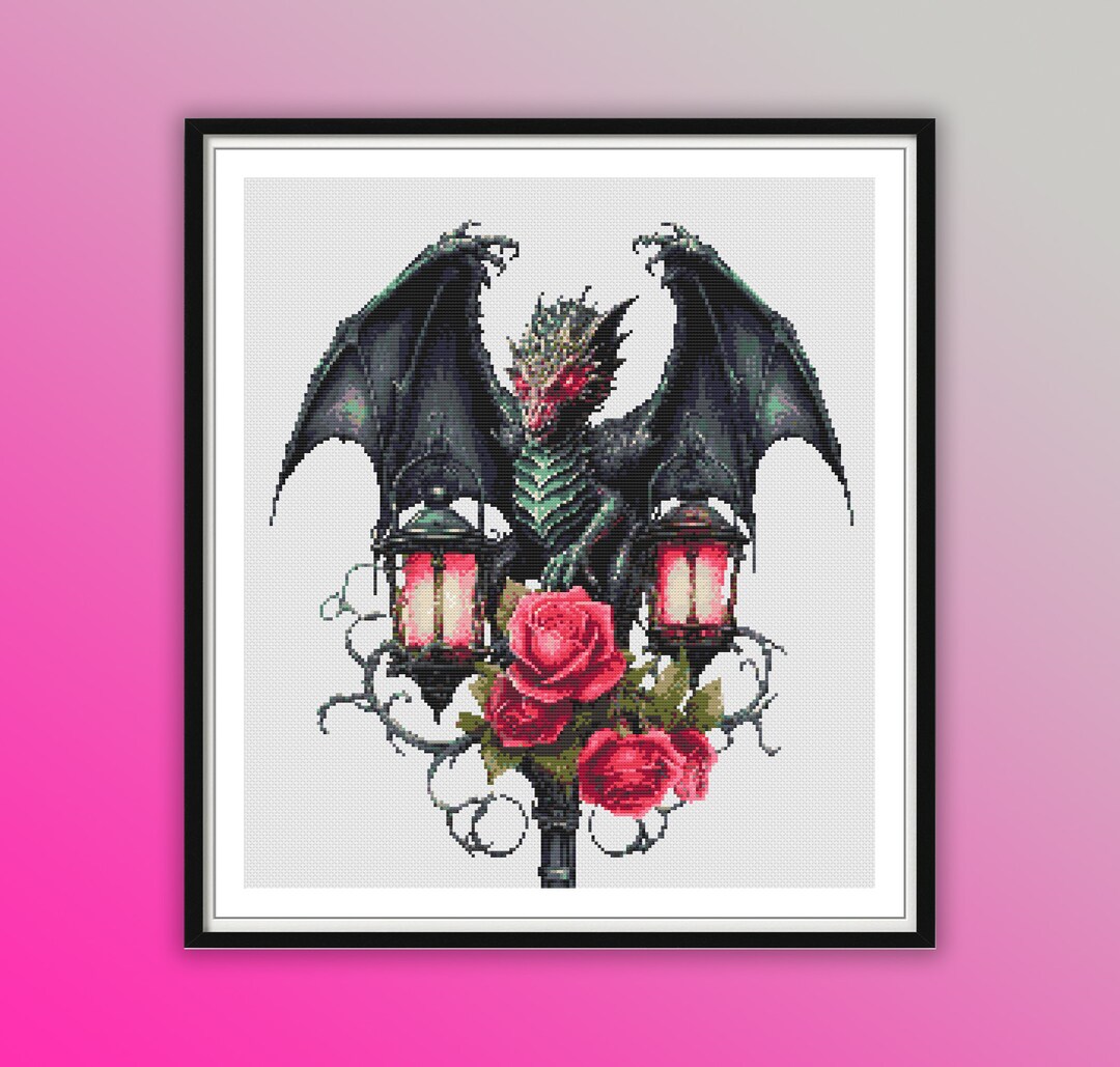 Watercolor Gothic Dragon and Lanterns Counted Cross Stitch PDF Pattern ...
