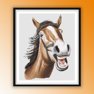 Cheerful Watercolor Horse Cross Stitch Pattern - Farmyard Animal PDF Download for Modern Embroidery