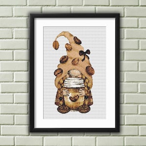 Aquarell Kaffeezwerg Kreuzstichmuster: Modernes PDF Stickmuster