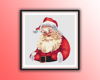 Vintage Santa Claus Counted Cross Stitch PDF Pattern, Merry Christmas, Happy Christmas Cross Stitch, Christmas Tree, Hand Embroidery