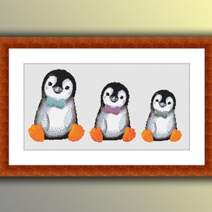 Penguins Family Counted Cross Stitch PDF Pattern, Animals Cross Stitch, Winter Animals, Modern Cross Stitch Pattern, Instant Download