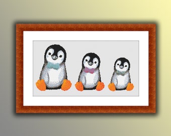 Family of Penguins Counted Cross Stitch Pattern - Modern Winter Animals PDF Download