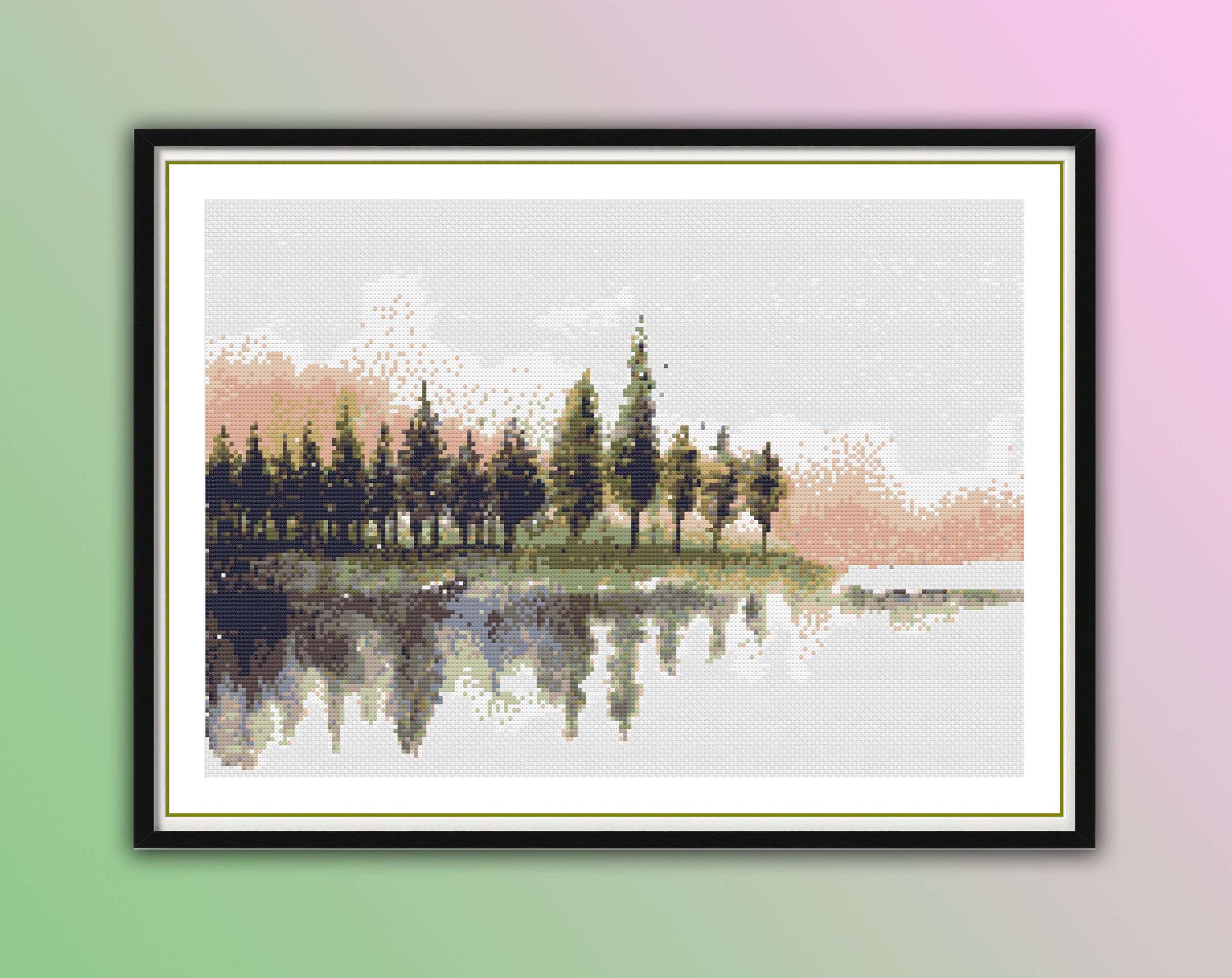 Watercolor Lake and Forest Counted Cross Stitch PDF Pattern - Etsy