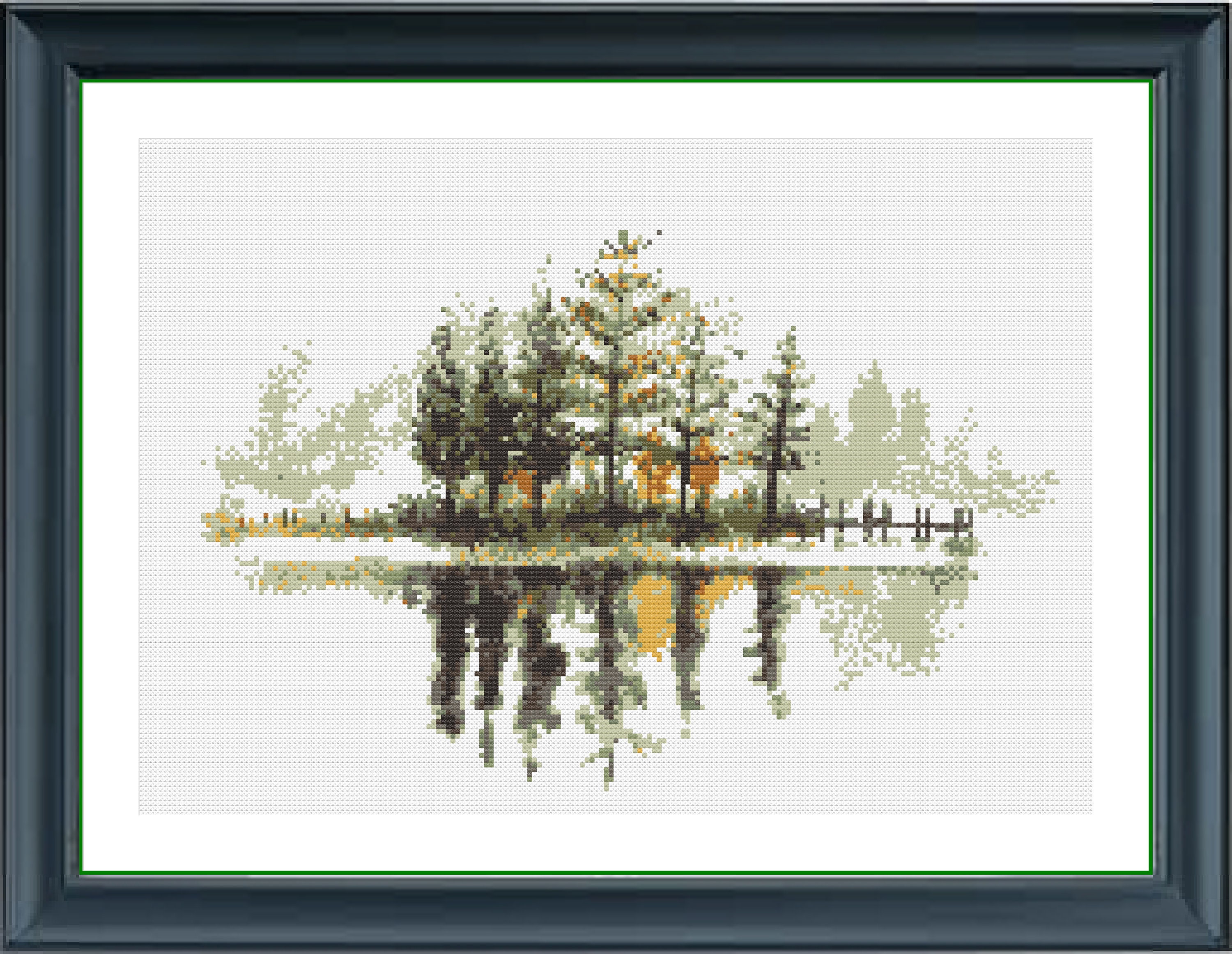 Serene Watercolor Lake & Forest Landscape Counted Cross Stitch Pattern ...